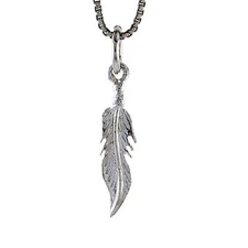 Sterling Silver Feather Pendant / Charm, Italian Box Chain