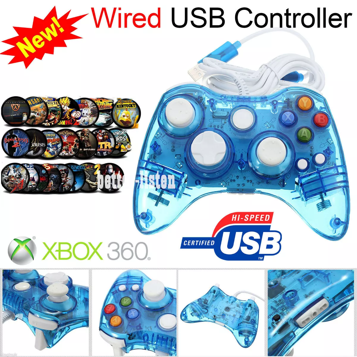 Luxmo Wired Game USB Controller Gamepad Joystick for Xbox 360 &PC(White) 