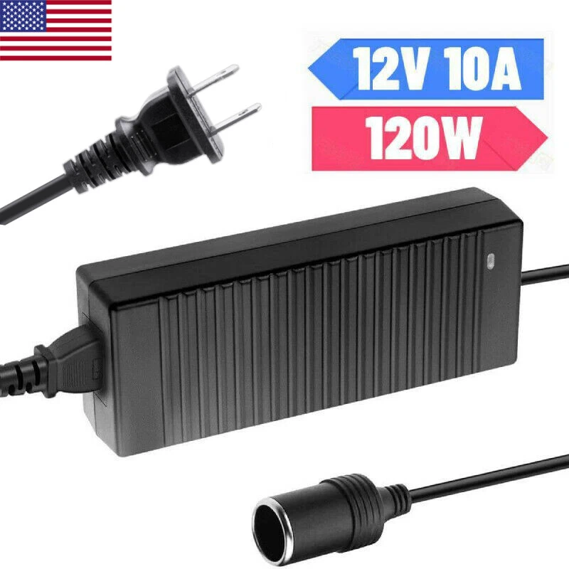 12V 10A Power Supply AC to DC Adapter Car Cigarette Lighter US Charger  Adapter