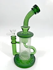 10" Carved craft Glass Bongs Smoking Glass Water Pipe with 14mm Round handle