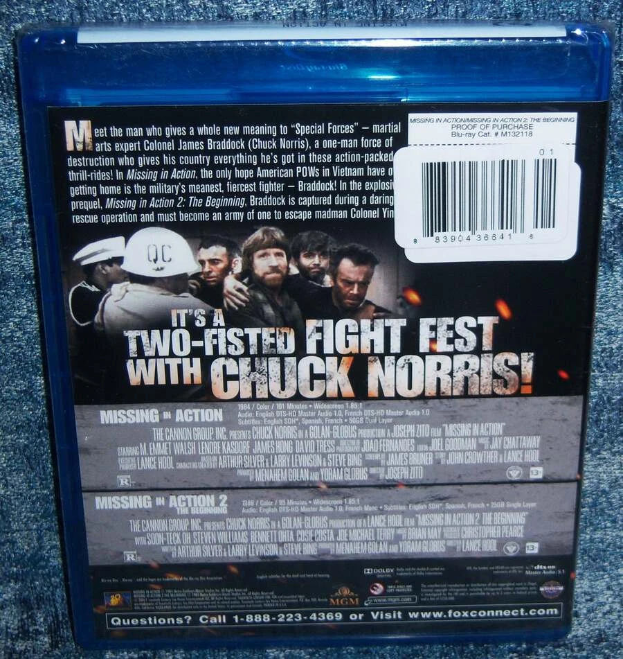 NEW CHUCK NORRIS MISSING IN ACTION 1 AND 2 ACTION MOVIE 2 DISC BLU