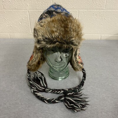 American Eagle Trapper Hat Faux Fur Wool Tassel Men display picture 2