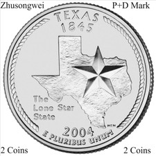 2004 US Texas State Quarter (P+D Mark) 2 Coins - Free shipping