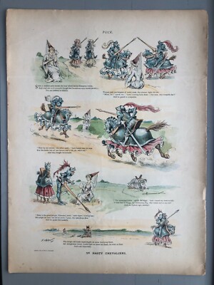 1900 PUCK Magazine Cartoon ''Ye HASTY CHEVALIERS'' Single Page Knights & Maidens