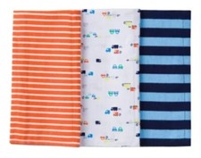 Gerber Flannel Burp Cloths, Baby Boy, Cars, Blue and Orange Stripes, Qty 3