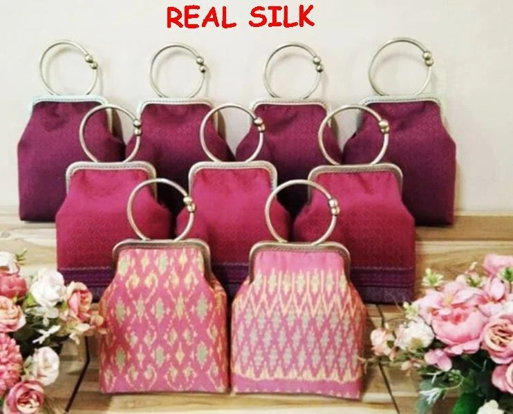 Bolso de Seda Real Mujer Tejido a Mano Bolso de Mano Móvil Nota Joyería Trabajo Regalo de San Valentín Foto 2 de 4