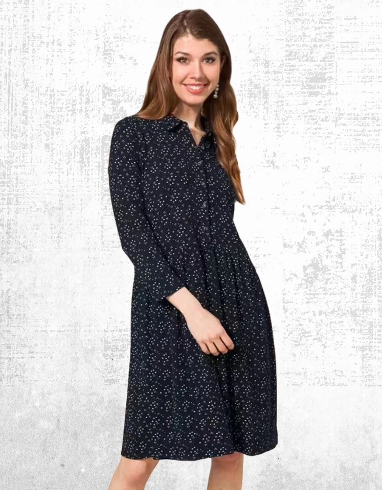 Ex White Stuff Women’s Long Sleeve Jersey Shirt Dress in Black Multi (Defect) - Image 2 of 4