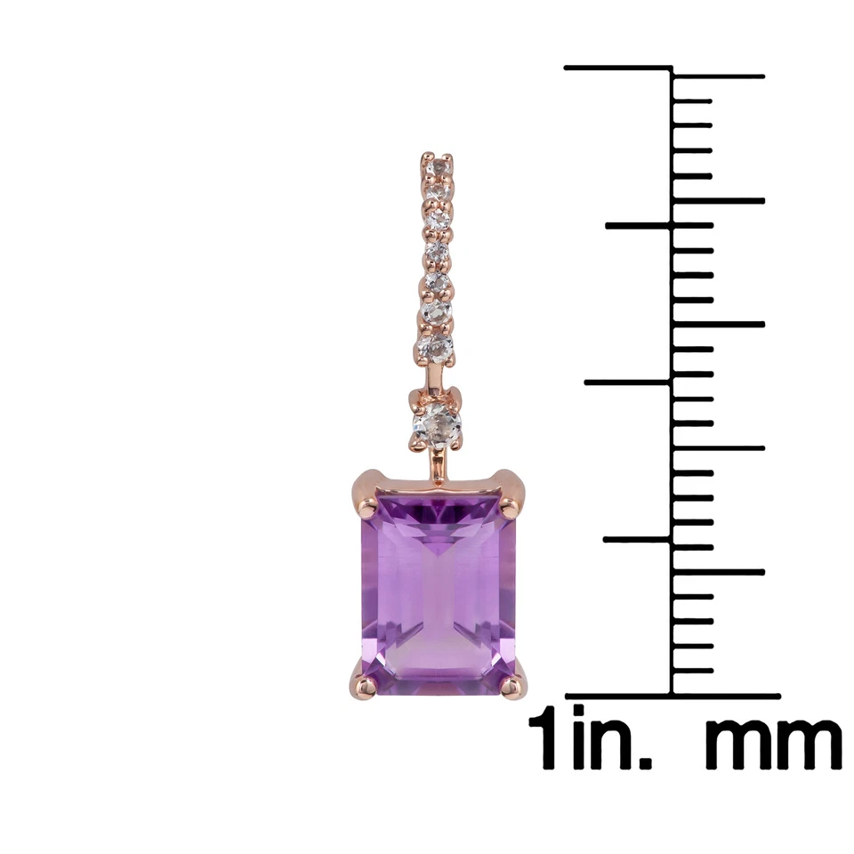 10k Rose Gold Emerald-Cut Amethyst and White Topaz Dangle Earrings - Image 3 of 4