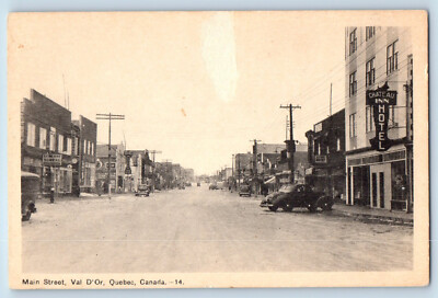 Quebec Canada Postcard Main Street Val D'Or c1930's Vintage Unposted