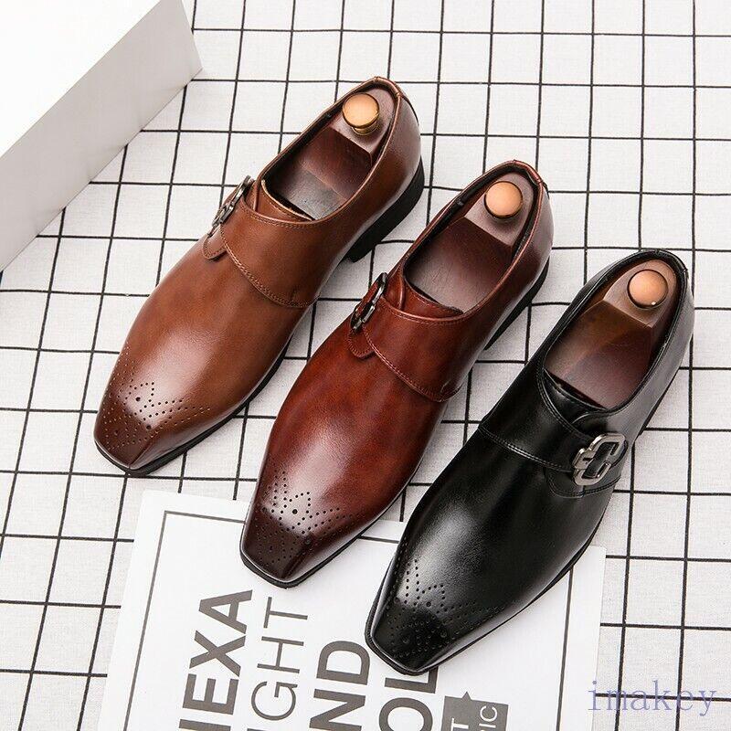 SAOLA Scarpe uomo eleganti formali business slip on punta quadrata fibbia taglie forti