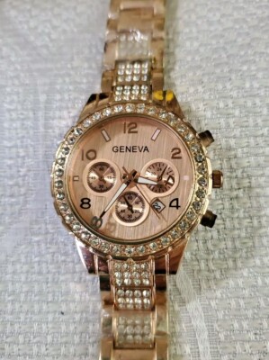 Geneva Rose Gold Watch with Crystal Bezel Geneva Unisex Rose Gold Bezel and Band Quartz Watch Crystal  main image 2