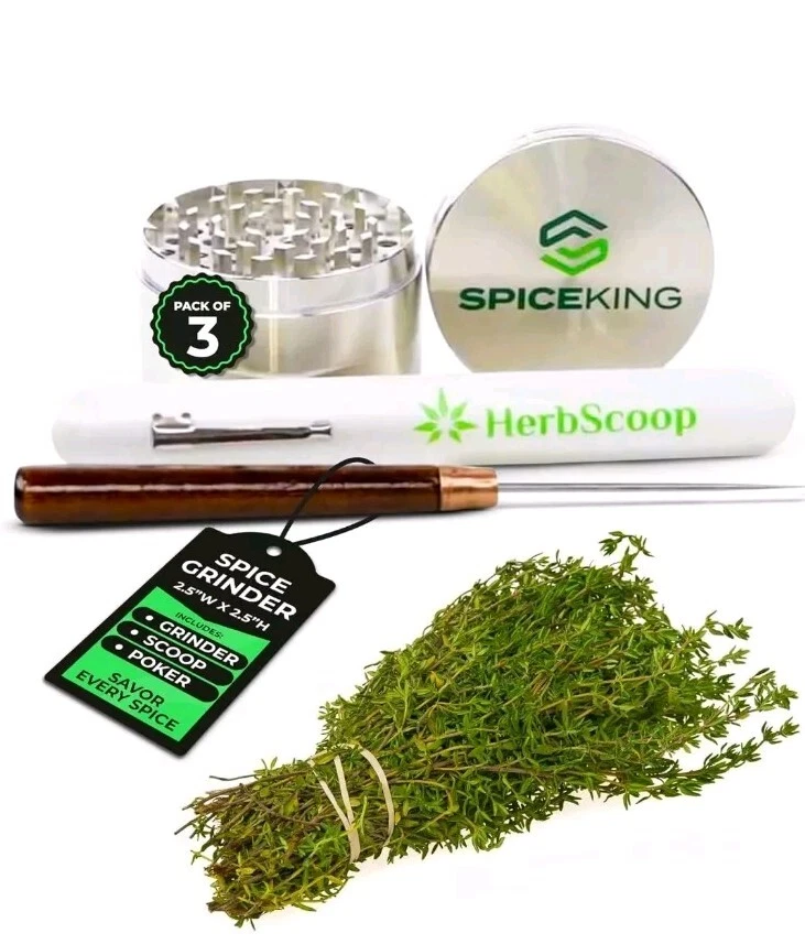 Spice King Grinder Bundle - 3PCS | Comes with Scoop and Poker/Herb - 2.5 inch