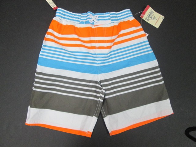 blue and white striped swim trunks