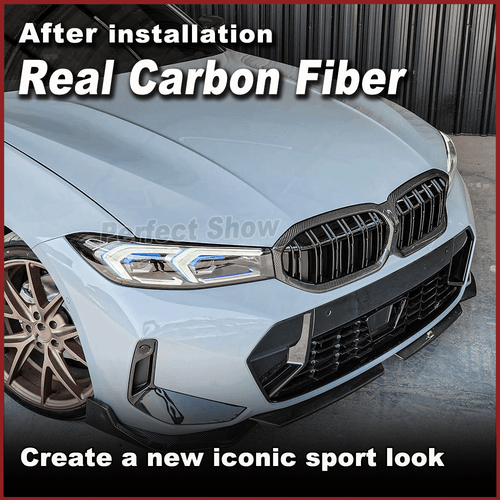 Griglia anteriore in carbonio griglia radiatore reni griglia con foro per BMW Serie 3 G20 320i 2019-23 - Foto 2 di 11