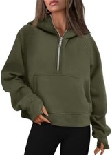 Women's Fleece Half Zip Hoodie - Oversized Thermal Pullover for Streetwear