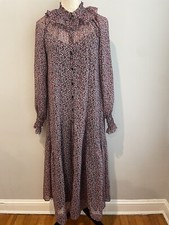 Mango Long Sleeve Floral Maxi Button Up Dress Smocked Sleeve M Prairie Romantic