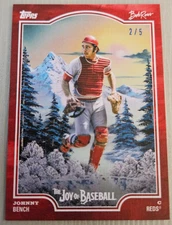 2025 Topps X Bob Ross Johnny Bench HOF 2/5 Bright Red (Xmas + COLOR MATCH!)