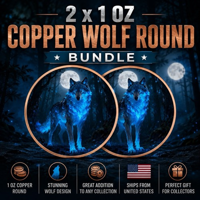 #ad #ad *TWO COIN BUNDLE* Moonlit Wolf Copper Round High Relief Design In Capsule 1 Oz $19.98