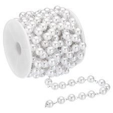 16 Feet Faux Pearl Beading Chain, 8mm Brass Chain Link Style 1, Silver