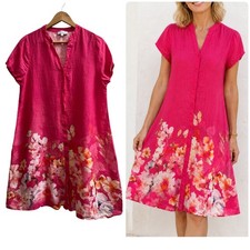 Le Ragazze Flaw Linen Floral Print A Line Dress Medium Breezy Breathable Resort