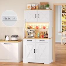 73" Tall Pantry Cabinet W/ Charging Station  LED Light Kitchen Pantry Storage