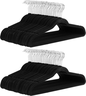Slim Velvet Non-Slip Space Saving Suit Clothes Hangers, Black & Beige, 100-Pack.