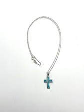 Sterling Silver Faux Opal Cross Pendant Necklace With 18  Sterling Silver Chain
