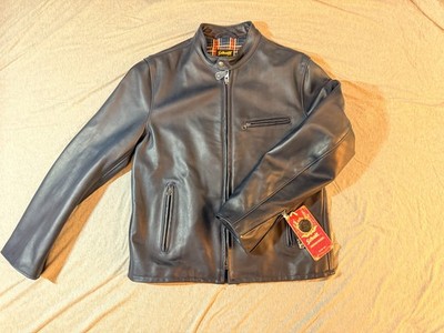 Schott Cafe Leather Jacket Navy Men's XL (Style 130)