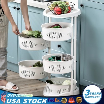 5 Tier Round Rotating Kitchen Storage Shelf Fruit Vegetable Storage Basket