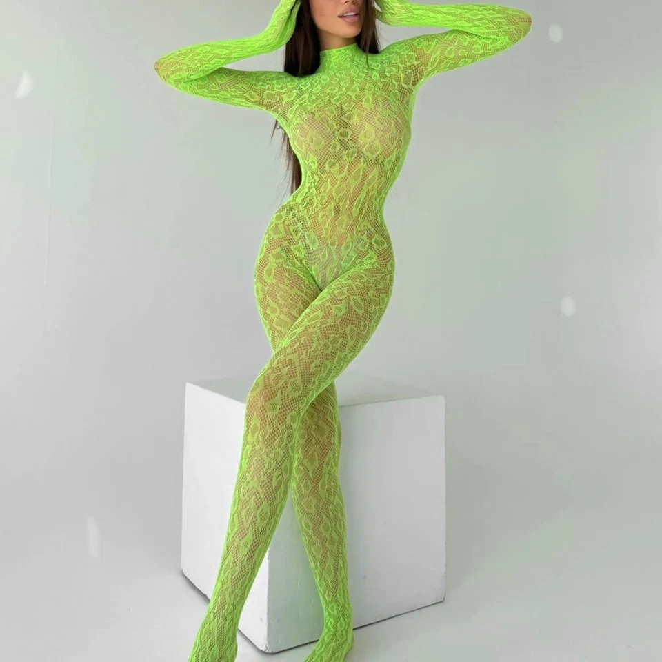 Sexy Peluches Lencería Malla Manga Completa Bodystocking Red Sin Entrepierna Foto 4 de 4