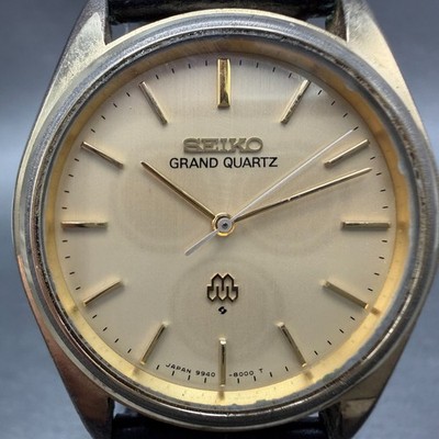 Seiko Grand Quartz Watch Men 35mm Champagne Dial Gold Tone 9940