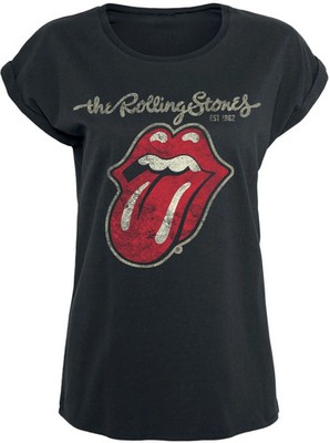 The Rolling Stones T-Shirt Damen Plastered Tongue schwarz Band-Merch, Bands