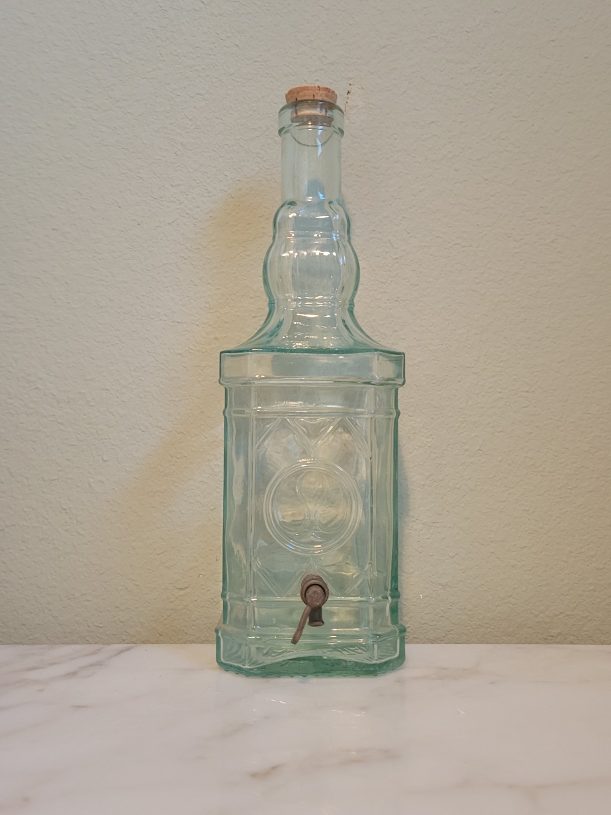 Vintage Green Sea Glass Olive Oil Dispenser with Cork - Made in Italy - 15 Inches
