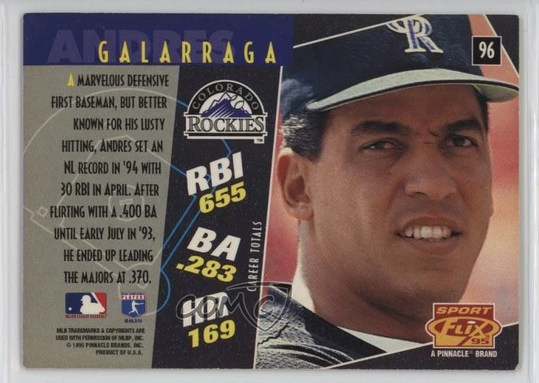 1995 Sportflix Artist's Proof Andres Galarraga #96 - Image 2 of 2