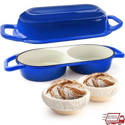 Double Dutch Oven Sourdough Bread Baking W/ 2 Banneton Proofing Baskets New