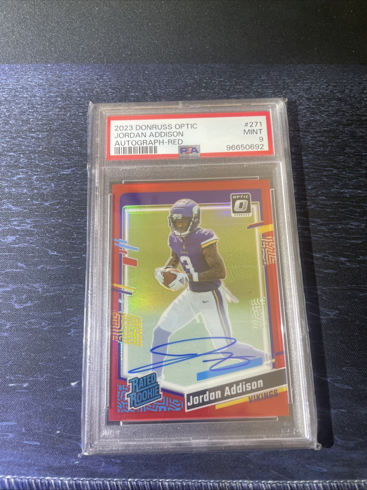2023 Panini Donruss Optic - Rated Rookie Jordan Addison Red Prizm Autographs /75