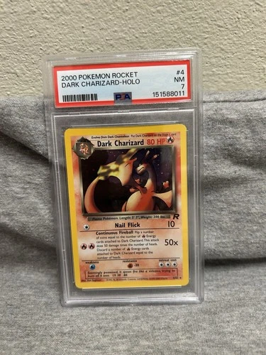 2000 Pokémon TCG Dark Charizard Team Rocket Holo Card 4/82 PSA 7 NM