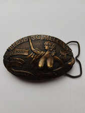 Vintage Capt. Hawks Blushing Melons Pin-Up Nude Woman Metal Belt Buckle Bronze