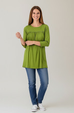 Attitudes by Renee Womens Tunic Size M Cactus Green 3/4 Sleeve Flounce Casual