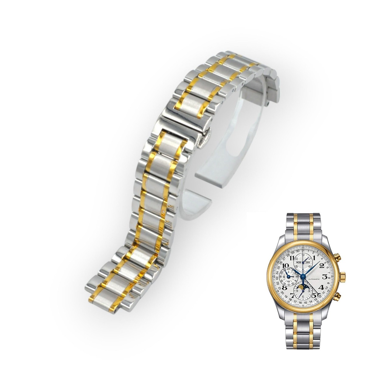 LONGINES ゴールド 金属ベルト 20mm Silver & Gold Steel Watch Bracelet For Longines Master