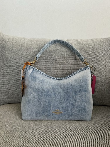 NWT Coach Laurel Shoulder Bag In Loved Denim With Charms CEF26