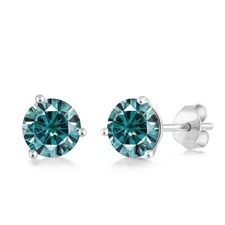 2CT Lab-Created Blue Diamond 925 Sterling Silver Stud Earrings Jewelry Gift...