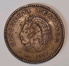 1957 Mexico 50 Fifty Cincuenta Centavos Rare Mexican