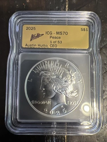 2025-P Uncirculated Peace Silver Dollar ICGMS70 (Perfect Grade) Gold Label 1-53