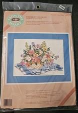 Dimensions Cross Stitch Kit Bouquet on Blue From the Heart 1991 14x10" Flowers