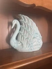 Vintage Van Briggle Signed Art Pottery White Swan 9” Vase Blue Glaze