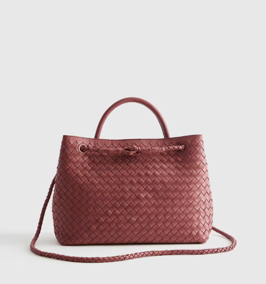 NWT QUINCE ROMY HANDWOVEN LEATHER SATCHEL LARGE MERLOT CROSSBODY BAG MSRP$154