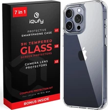 iPhone 15 Pro Max 3X Screen Protector & 3X Camera Lens Protector + Clear Case