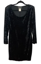 Vintage Molly Malloy Crushed Velvet Midi Dress Size 16 Black Grunge Fairy Goth