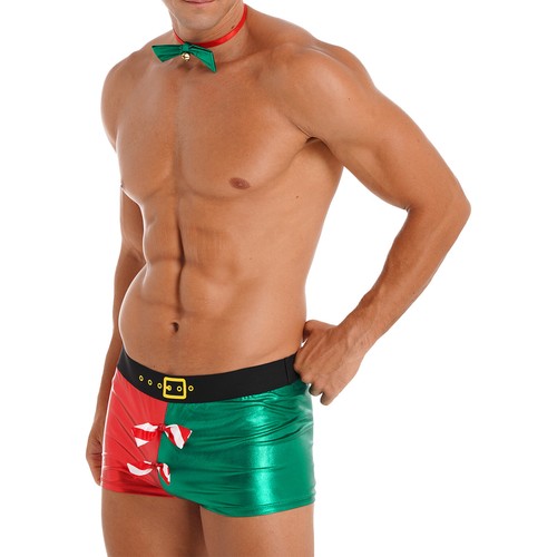 Men Santa Lingerie Underwear Novelty Shorts with Hat Costume Theme Party Outfits - Picture 10 of 23
